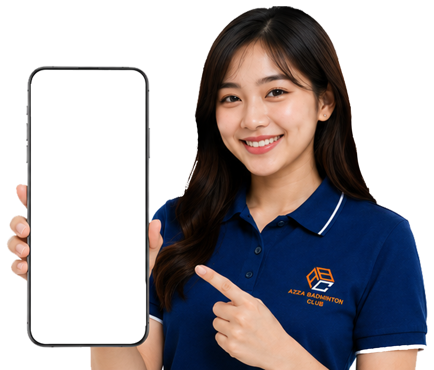 Staff Azza Badminton Club memegang smartphone